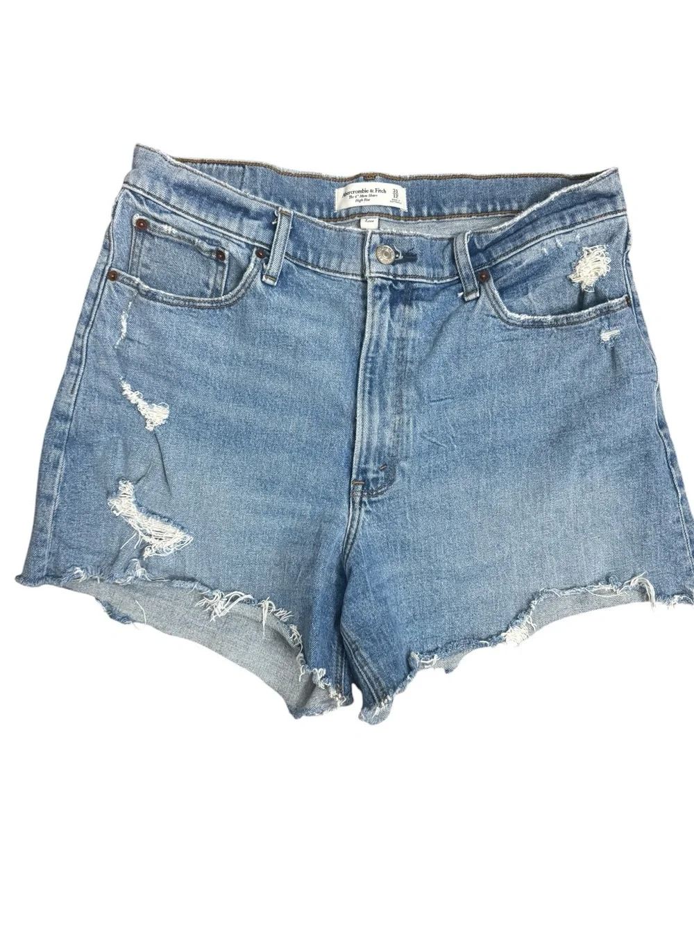 Abercrombie & Fitch The 4” Mom Shorts High Rise Distressed Denim | Size 31 / 12
